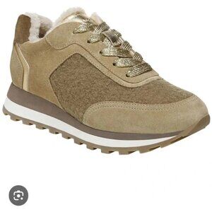 Veronica Beard Hartley Mixed Leather Shearling Feal Fur Runner Casual Sneakers